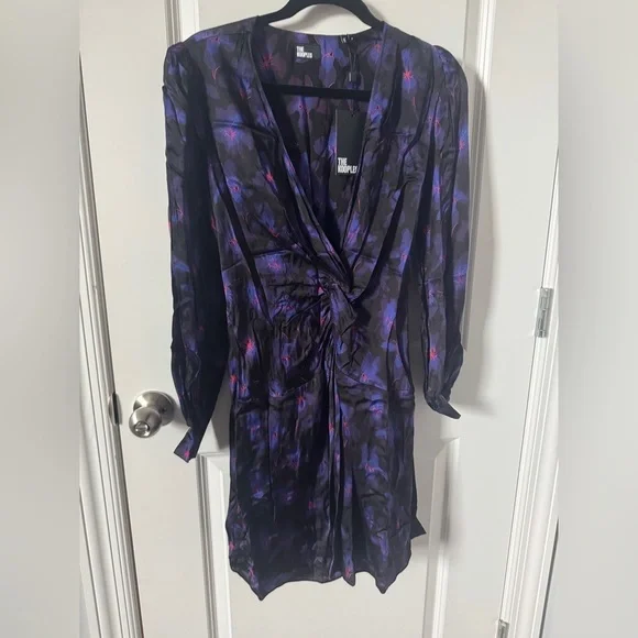 NWT The Kooples Purple and Black Bishop Sleeve Sundress Size 2 - Picture 2 of 4